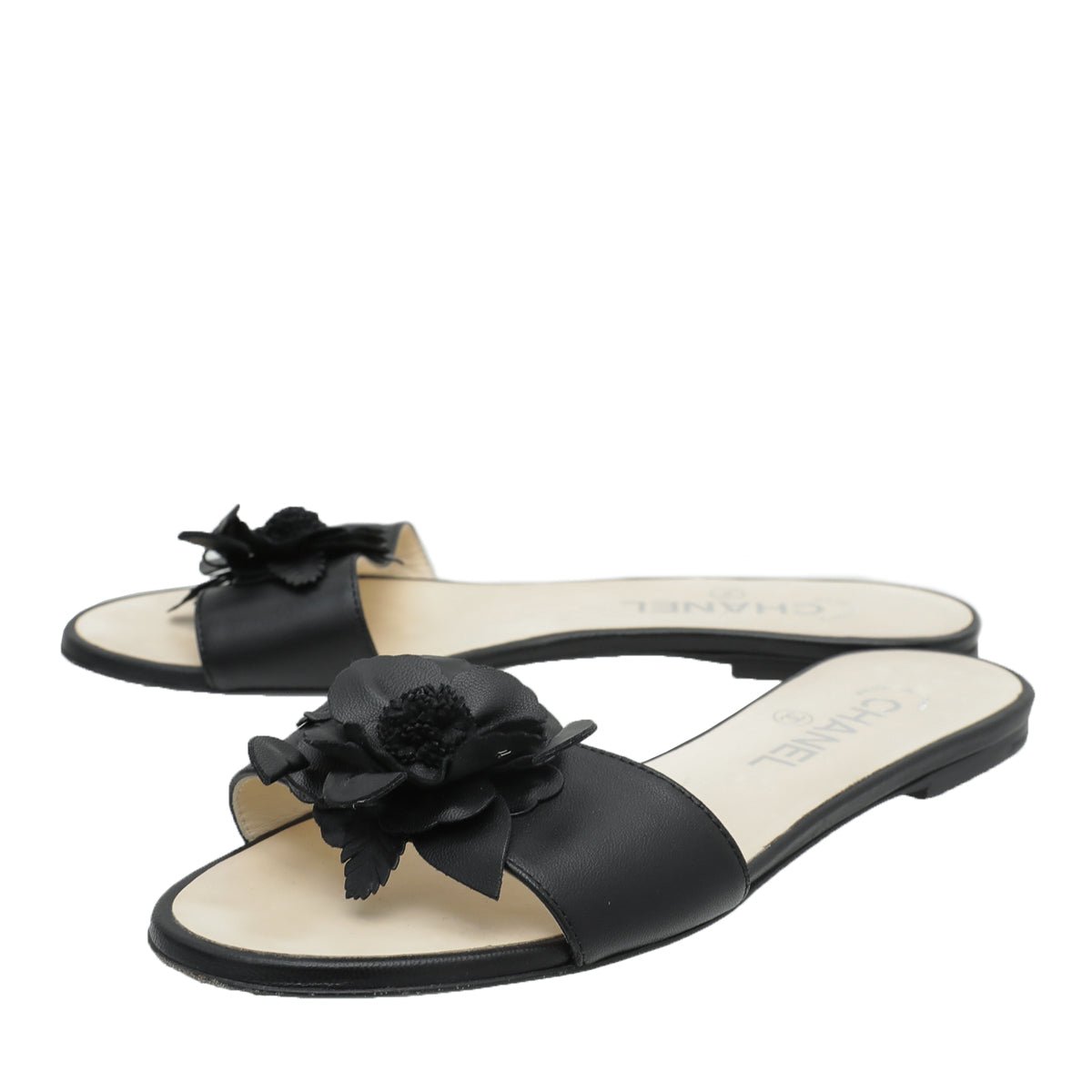 Chanel Bicolor Camellia Flat Sandals 38-Chanel-THE CLOSET
