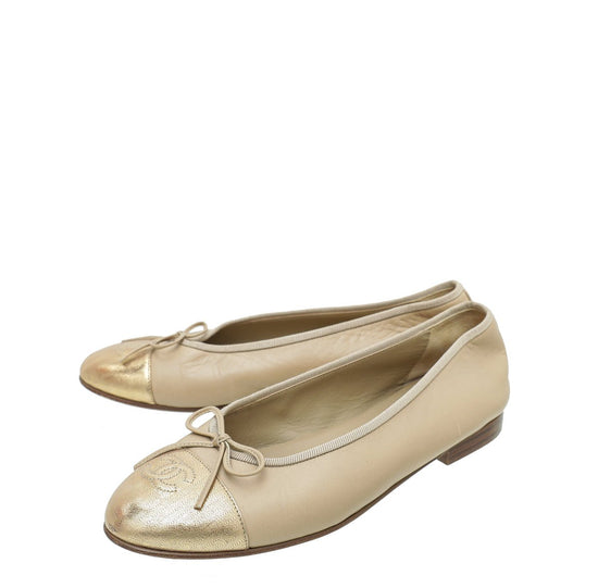 CHANEL, Shoes, Chanel Captoe Ballet Flats In Beigeblack Size 38