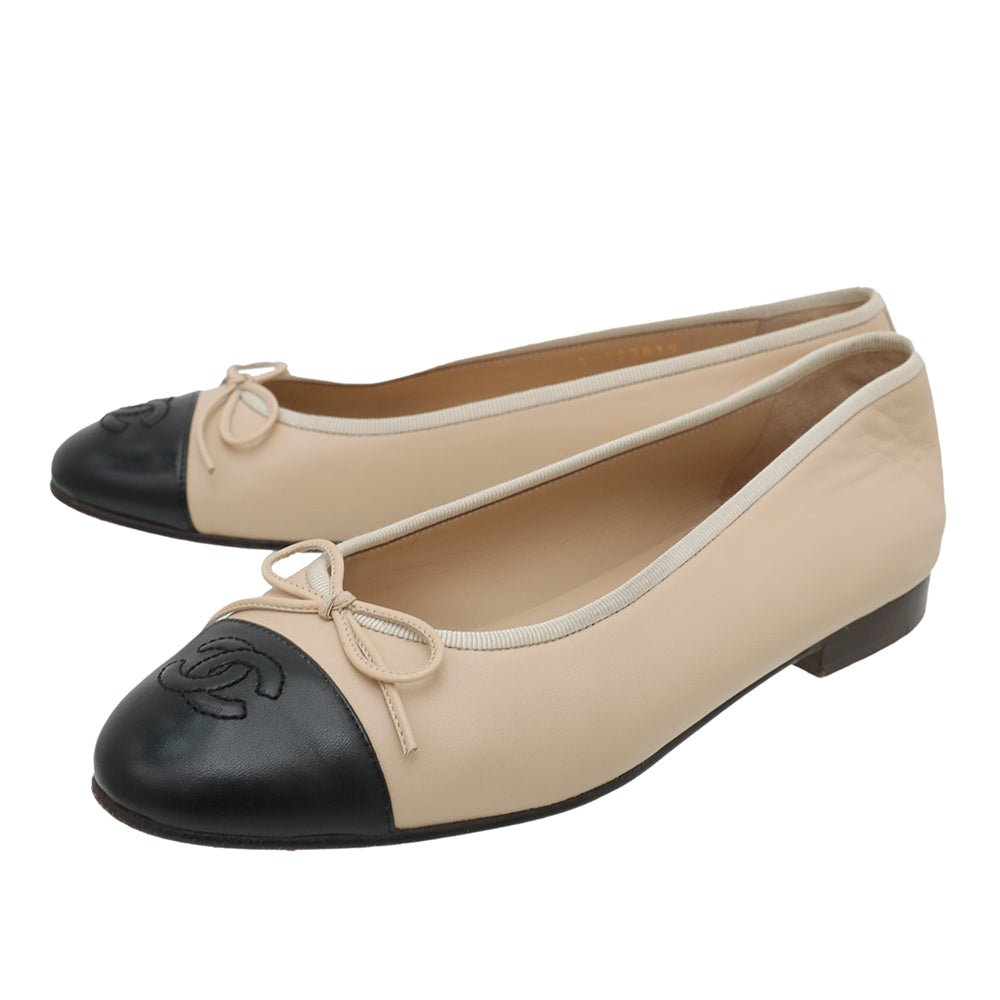 Chanel Bicolor CC Cap Toe Bow Flat Ballerina 37-Chanel-THE CLOSET