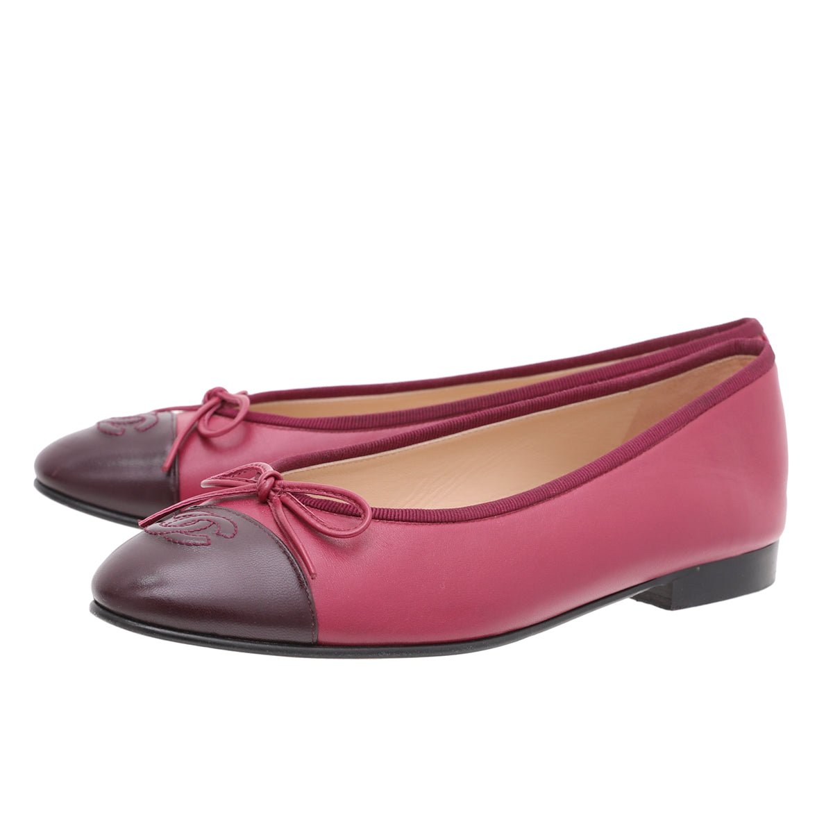 Chanel Bicolor CC Cap Toe Bow Flat Ballerina 37.5-Chanel-THE CLOSET