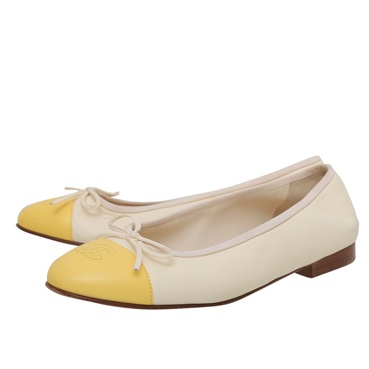 Chanel Bicolor CC Cap Toe Bow Flat Ballerina 38.5-Chanel-THE CLOSET