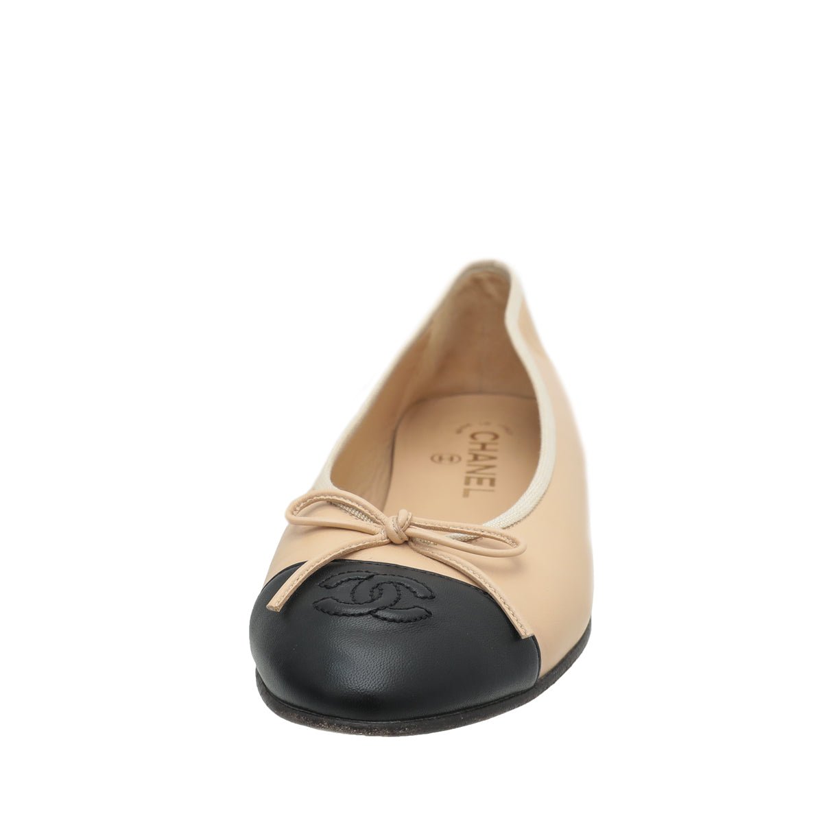 Chanel Bicolor CC Cap Toe Bow Flat Ballerina 39-Chanel-THE CLOSET
