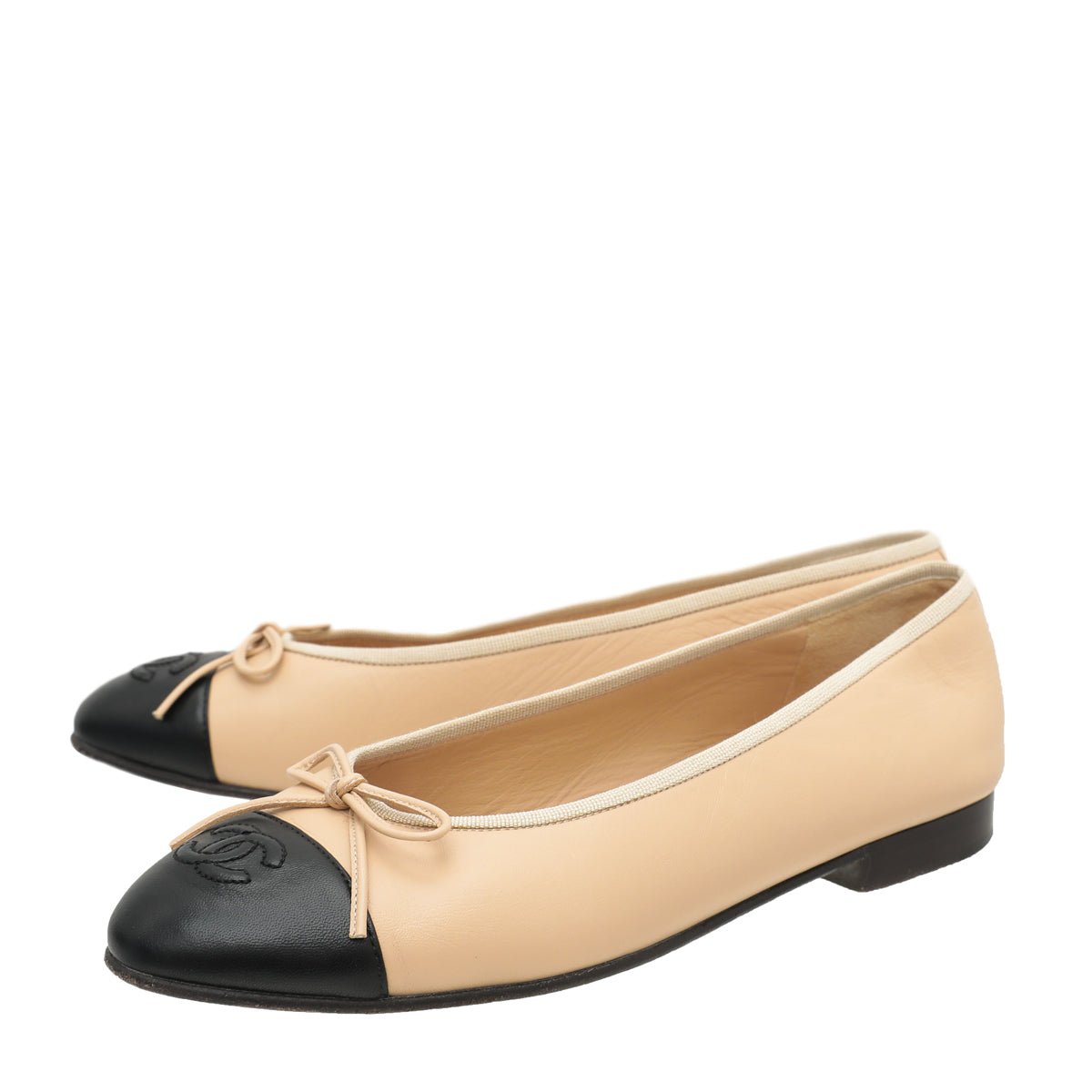 Chanel Bicolor CC Cap Toe Bow Flat Ballerina 39-Chanel-THE CLOSET