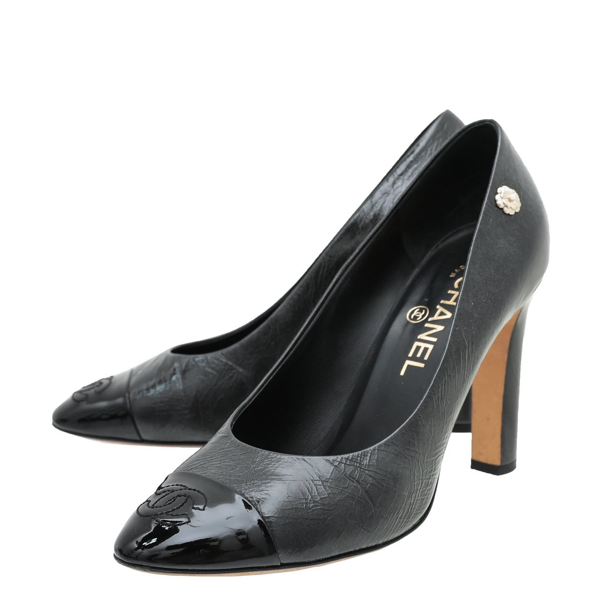 Chanel Bicolor CC Cap Toe Camellia Pumps 37.5-Chanel-THE CLOSET