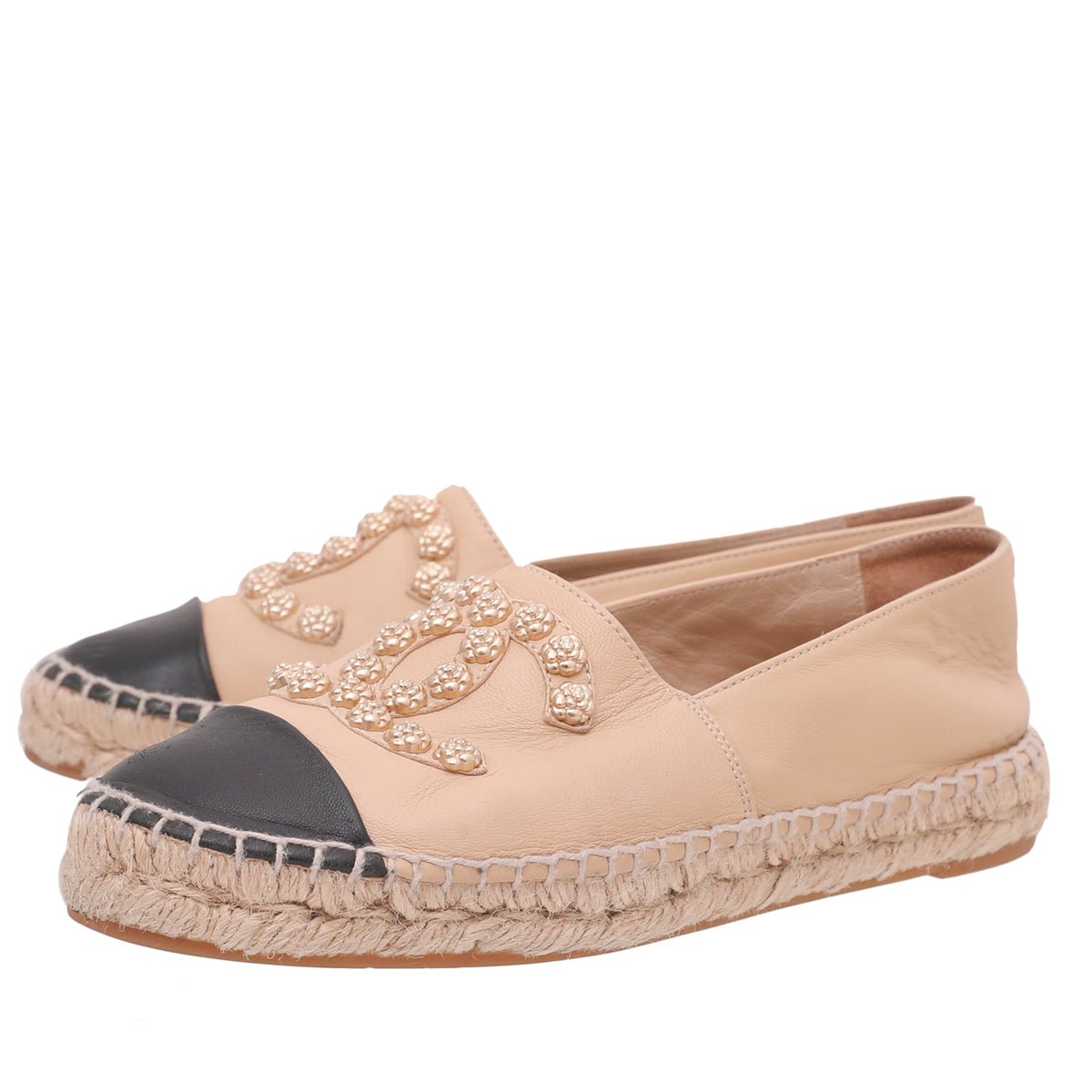 Chanel Bicolor CC Cap Toe Camellia Studs Espadrille 37-Chanel-THE CLOSET