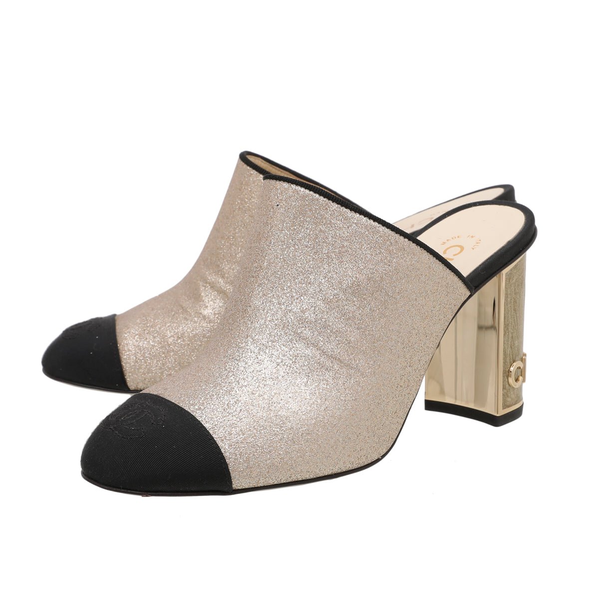 Chanel Bicolor CC Cap toe Glitter Mules With Block Heels 38-Chanel-THE CLOSET