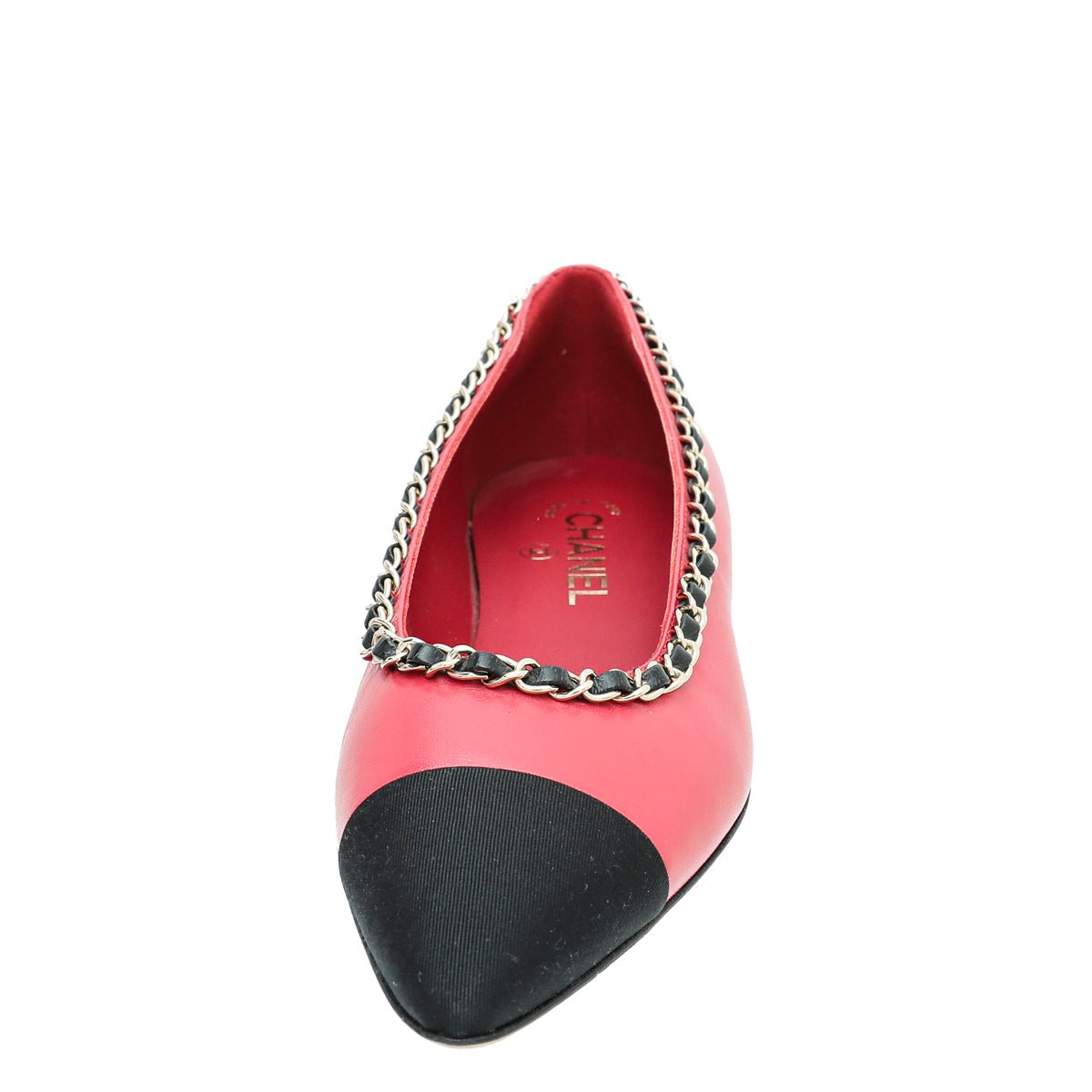 Chanel Bicolor CC Cap Toe Pointed Chain Flat Ballet 39.5-Chanel-THE CLOSET