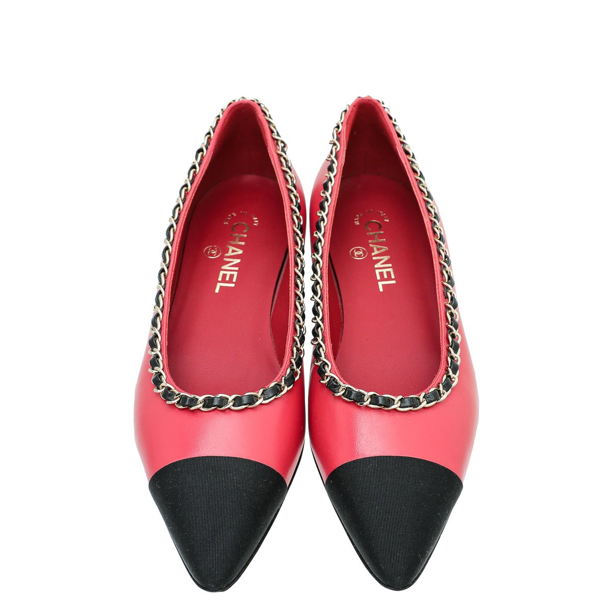 Chanel Bicolor CC Cap Toe Pointed Chain Flat Ballet 39.5-Chanel-THE CLOSET