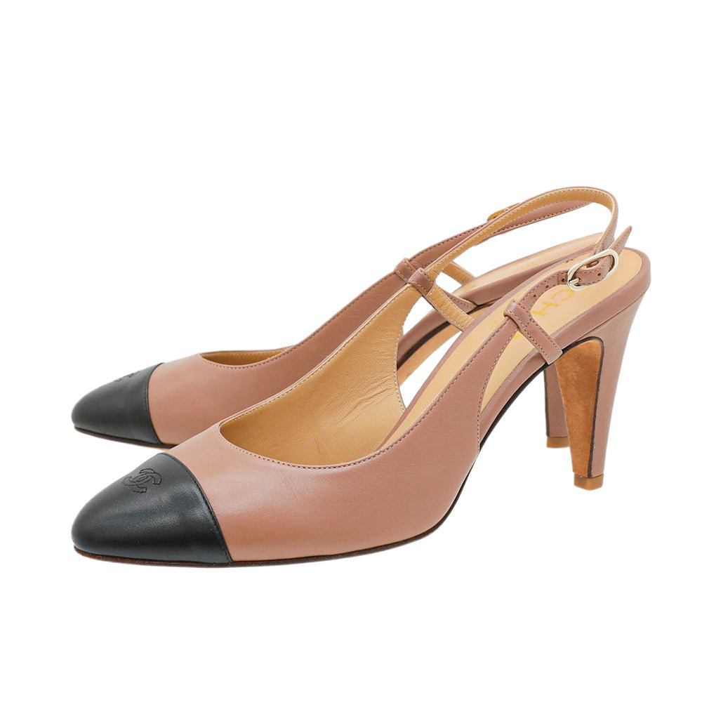 Chanel Bicolor CC Cap Toe Slingback Heels 38-Chanel-THE CLOSET