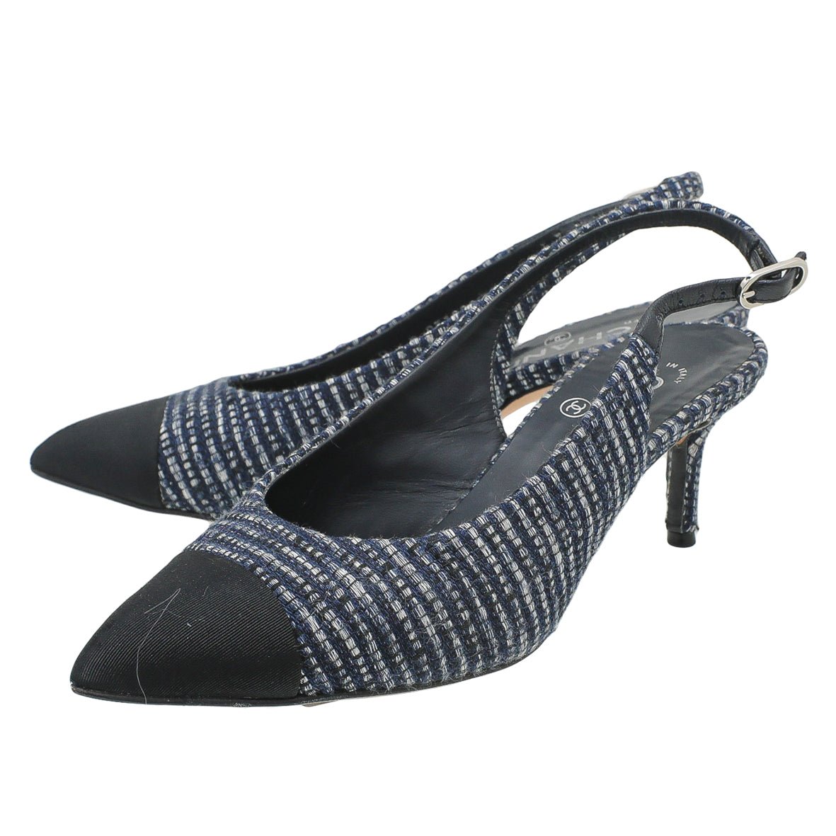 Chanel Bicolor CC Cap Toe Tweed Pointed Slingback 37-Chanel-THE CLOSET