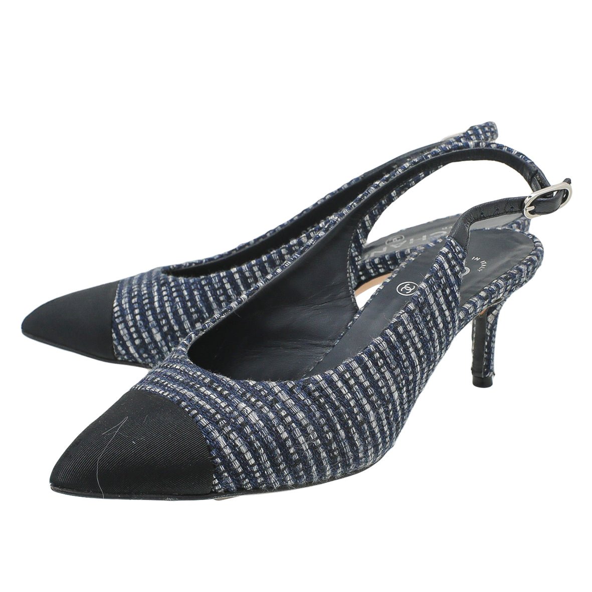 Chanel Bicolor CC Cap Toe Tweed Pointed Slingback 37 – The Closet