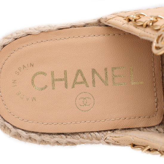 The Closet - Chanel Bicolor CC Chain Espadrille Wooden Mules 38 | The Closet
