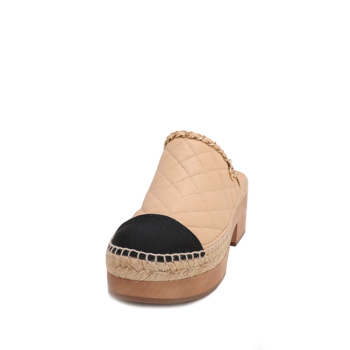 Chanel Bicolor CC Chain Espadrille Wooden Mules 38-Chanel-THE CLOSET