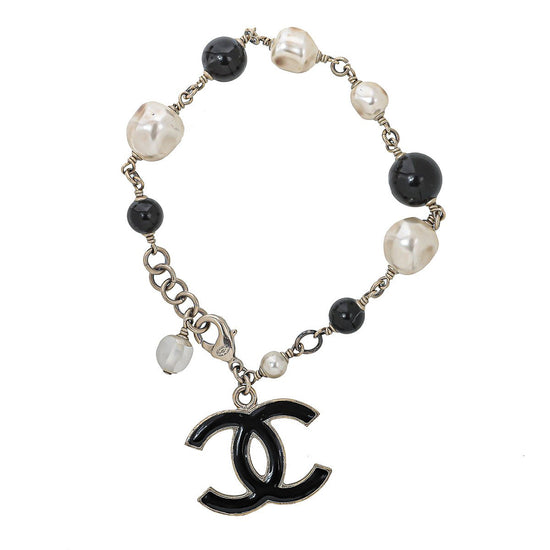 The Closet - Chanel Bicolor CC Enamel Faux Pearl Bracelet | The Closet