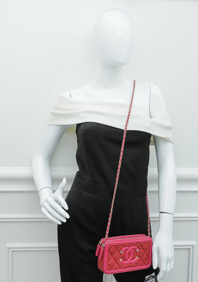 Chanel Bicolor CC Filigree Caviar Double Zip Clutch Chain-Chanel-THE CLOSET