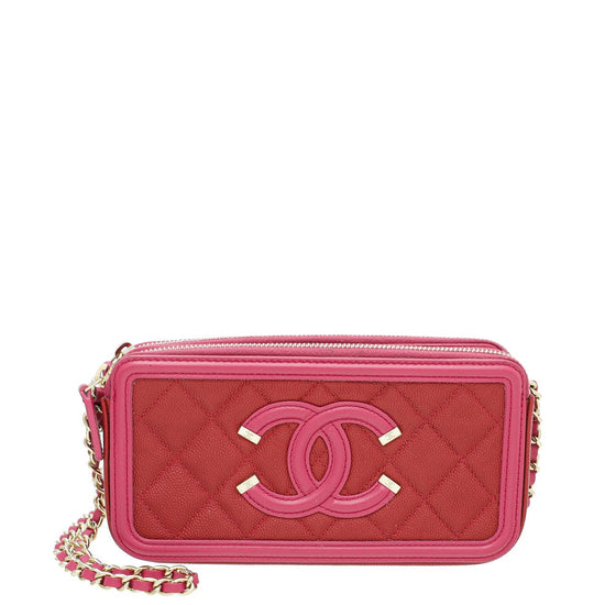 Chanel Blue Quilted Leather CC Double Zip Chain Clutch Chanel