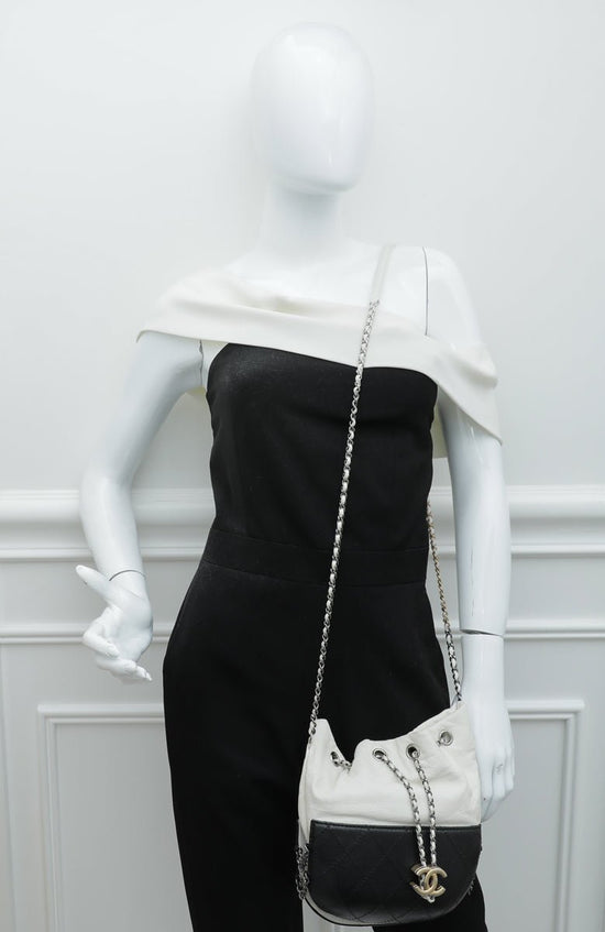 Chanel Black Chevron Leather Gabrielle Bucket Bag Chanel