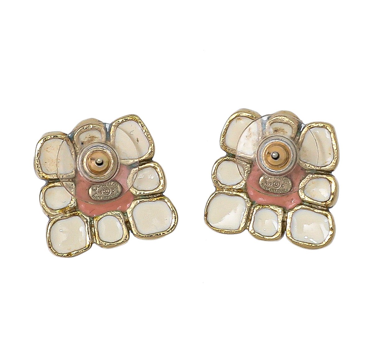 Chanel Bicolor CC Metal and Resin Stud Earrings-Chanel-THE CLOSET
