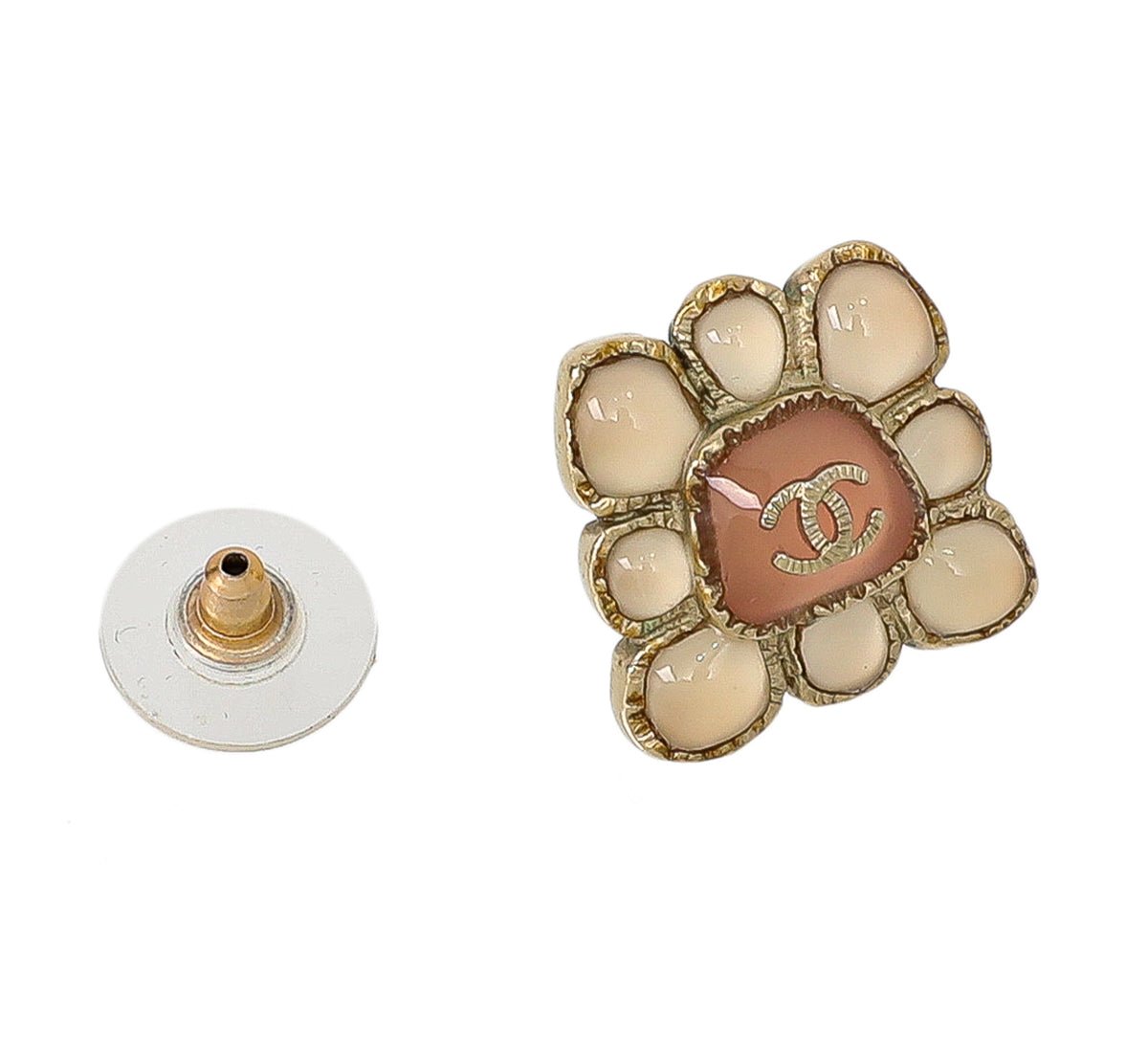 Chanel Bicolor CC Metal and Resin Stud Earrings-Chanel-THE CLOSET