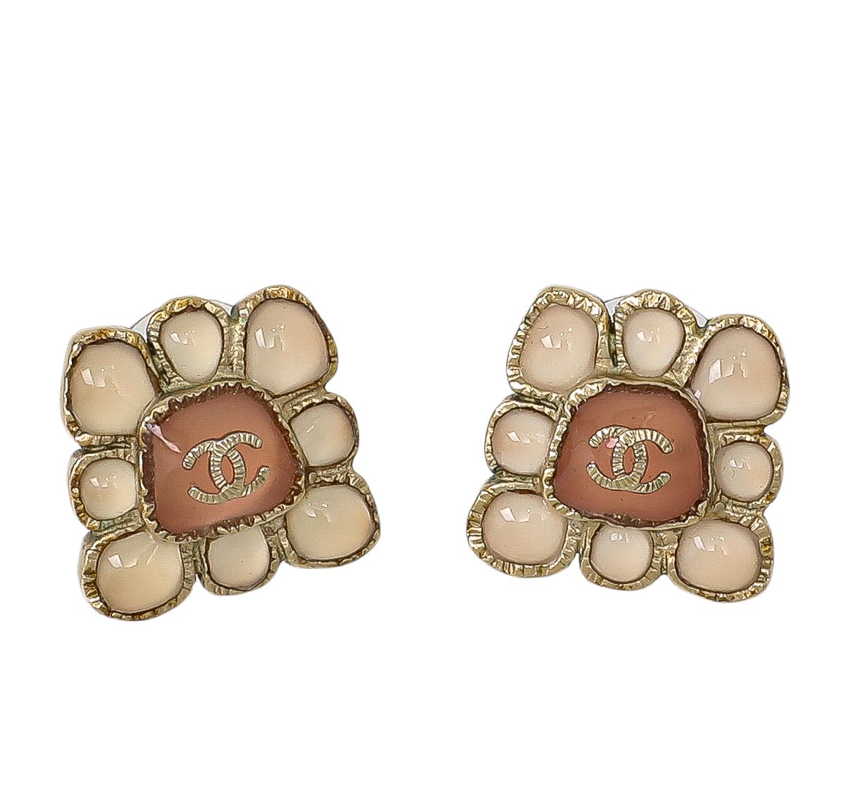 Chanel Bicolor CC Metal and Resin Stud Earrings-Chanel-THE CLOSET