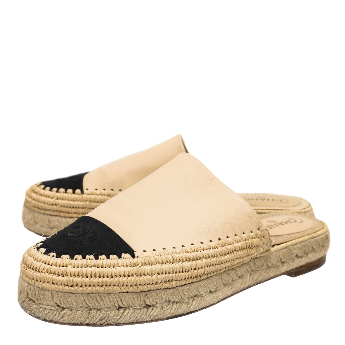 Chanel Bicolor CC Raffia Espadrille Mules 39-Chanel-THE CLOSET