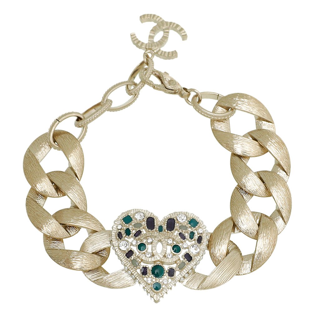 Chanel Bicolor Chunky Chain Heart Bracelet-Chanel-THE CLOSET