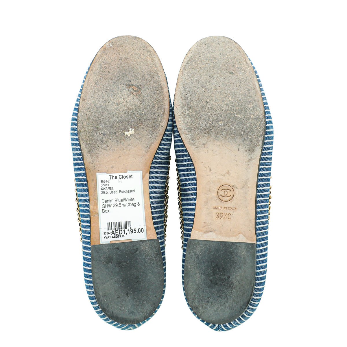 Chanel Bicolor Denim Stripe CC Chain Around Loafers 39.5-Chanel-THE CLOSET