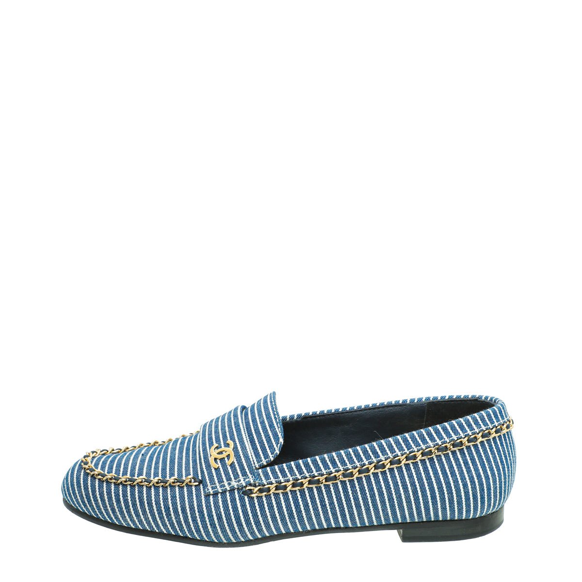 Chanel Bicolor Denim Stripe CC Chain Around Loafers 39.5-Chanel-THE CLOSET