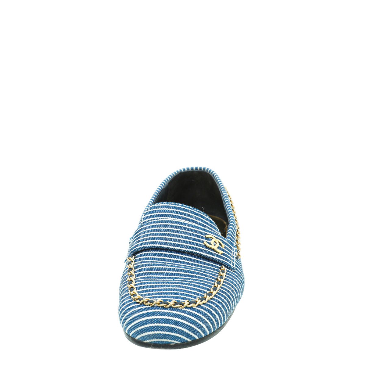 Chanel Bicolor Denim Stripe CC Chain Around Loafers 39.5-Chanel-THE CLOSET