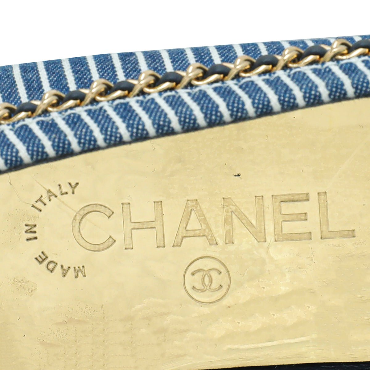 Chanel Bicolor Denim Stripe CC Chain Around Loafers 39.5-Chanel-THE CLOSET