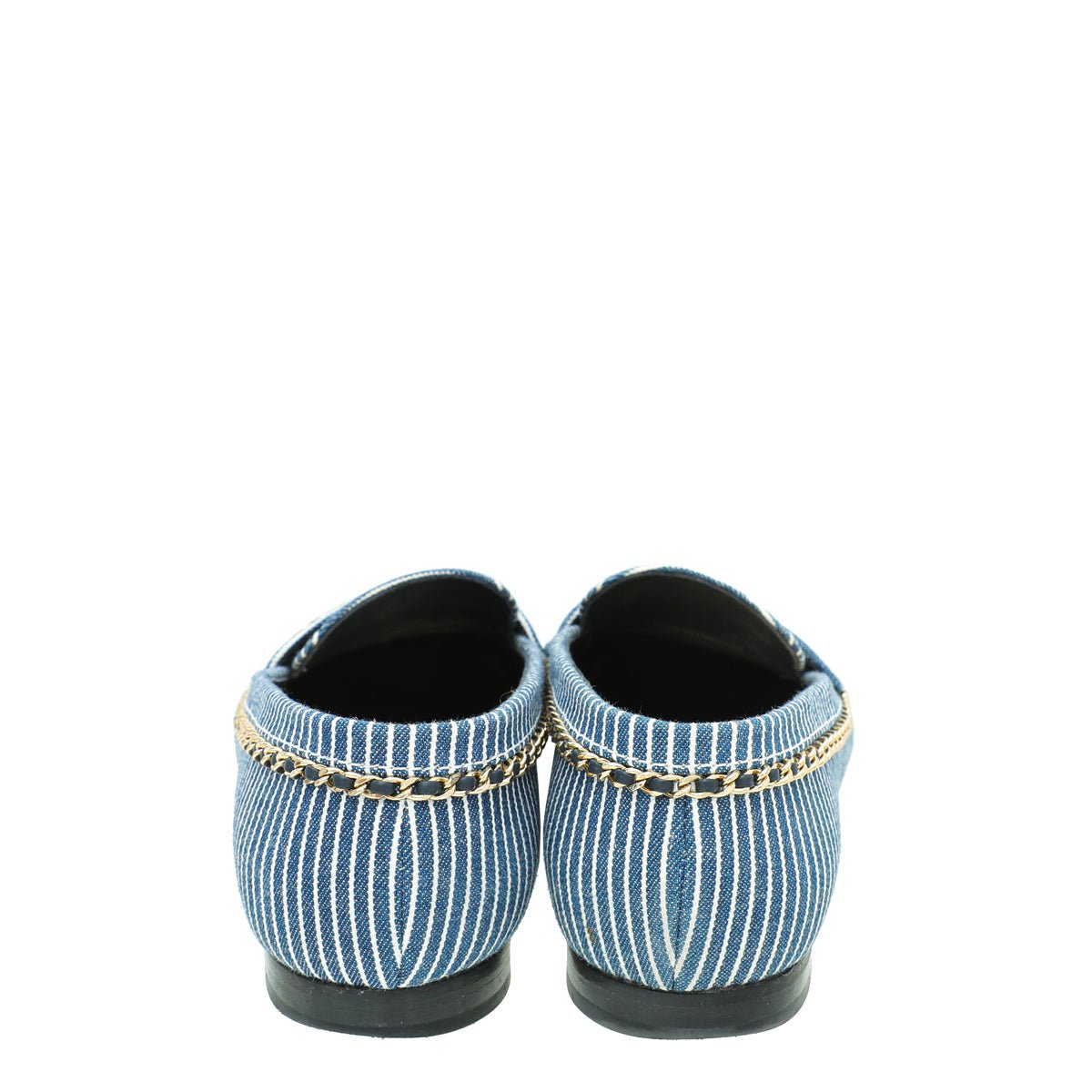 Chanel Bicolor Denim Stripe CC Chain Around Loafers 39.5-Chanel-THE CLOSET