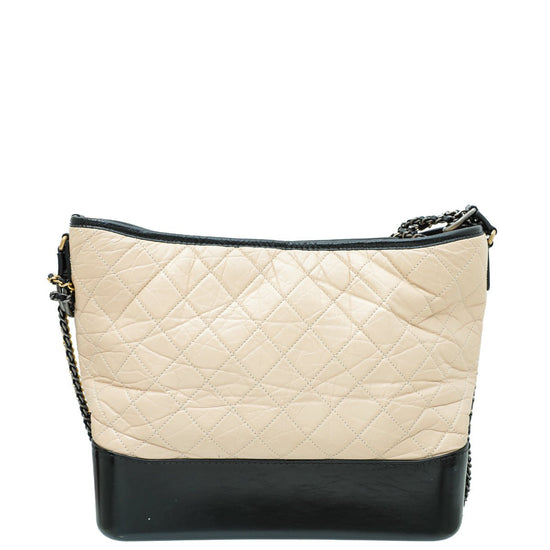Chanel Beige/Black Quilted Leather Large Gabrielle Hobo Bag