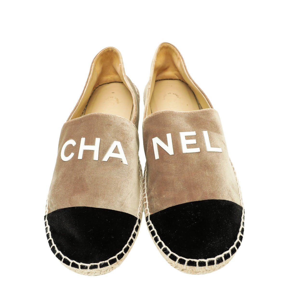 Chanel - Chanel Bicolor Logo Velvet Espadrille 39 | The Closet