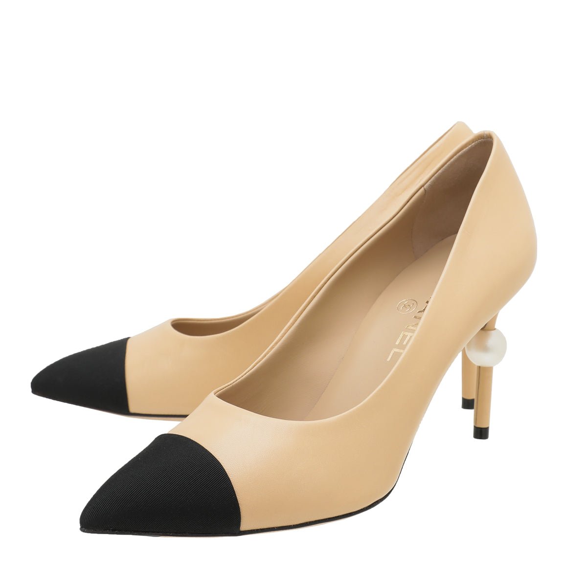 Chanel Bicolor Pearl Heel Pointed Pumps 38-Chanel-THE CLOSET