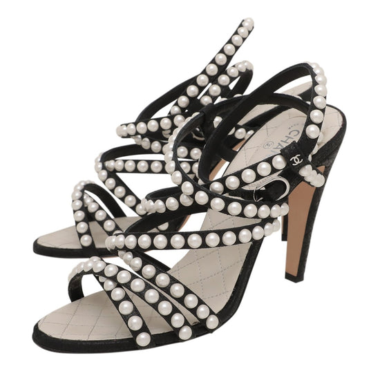 The Closet - Chanel Bicolor Pearl Studded Strappy Ankle Strap Sandals 38 | The Closet