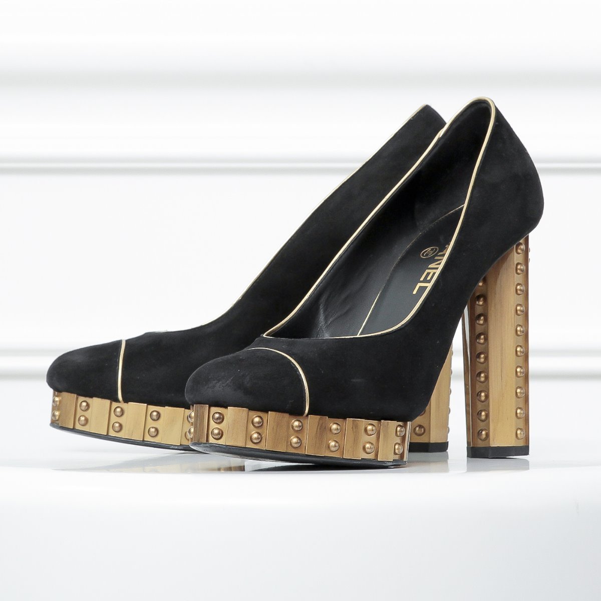 Chanel Bicolor Resin Studded Heels 39 ½ c-Chanel-THE CLOSET