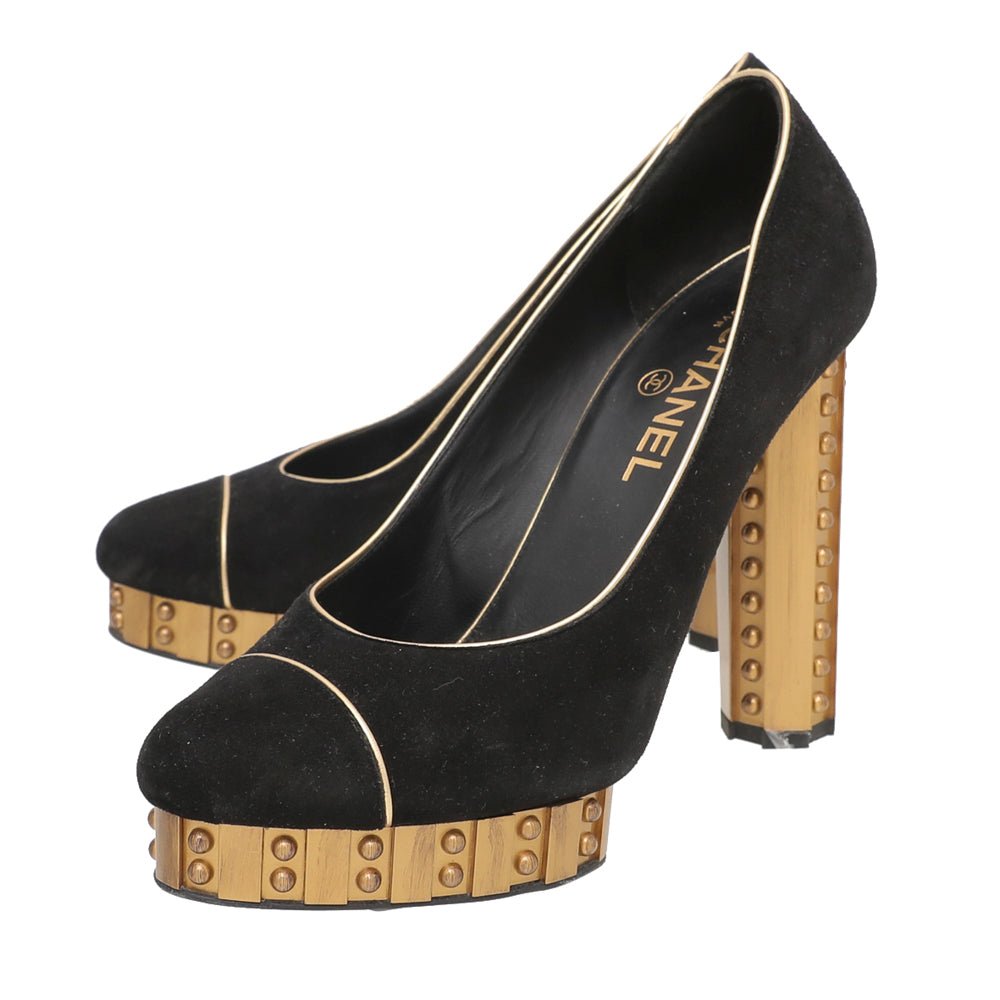Chanel Bicolor Suede Studded Platform Pumps 39.5-Chanel-THE CLOSET
