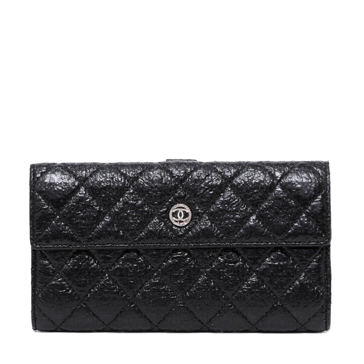 Chanel Black Bifold Distressed Vinyl Long Wallet-Chanel-THE CLOSET