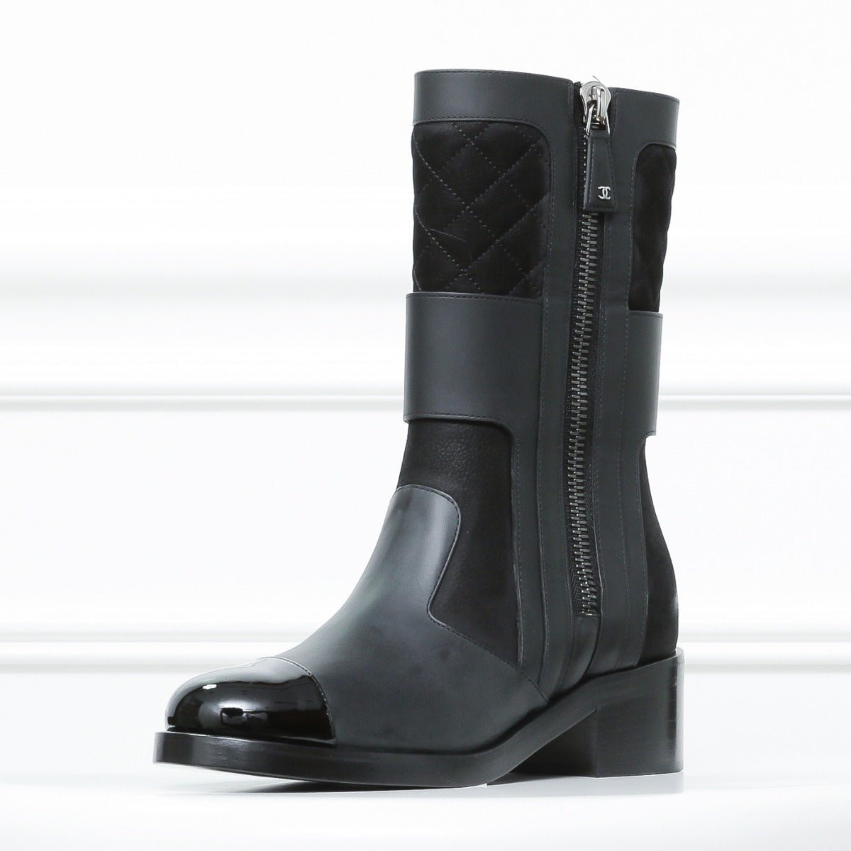Chanel Black -Brown High Zip Up Boots 36.5-Chanel-THE CLOSET
