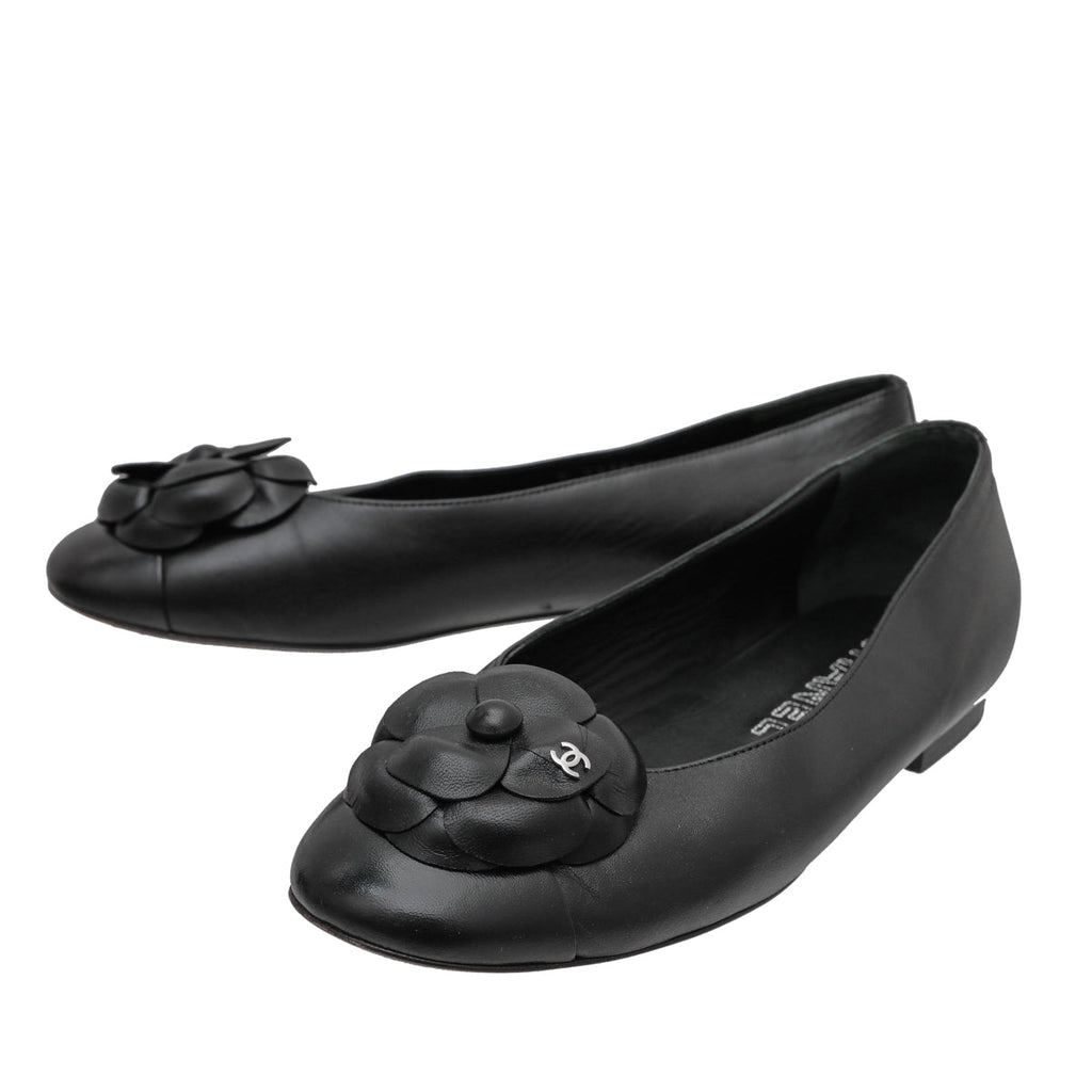 Sold at Auction: Chanel: a Pair of Black Satin Camellia Ballerina Flats  (includes dust bag)