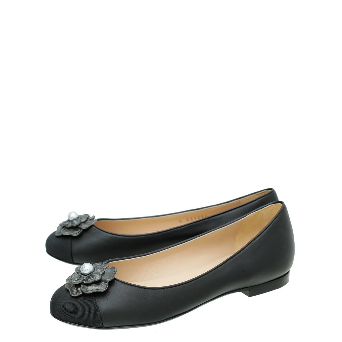 Chanel - Chanel Black Camellia Pearl Ballet Flats 37.5 | The Closet