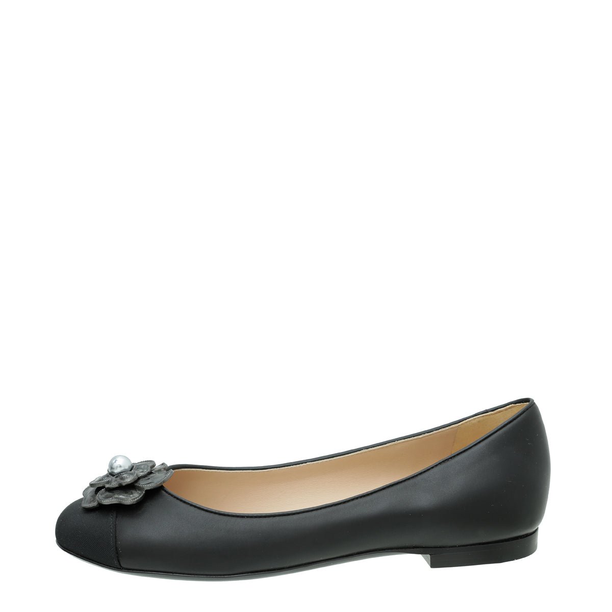 Chanel - Chanel Black Camellia Pearl Ballet Flats 37.5 | The Closet