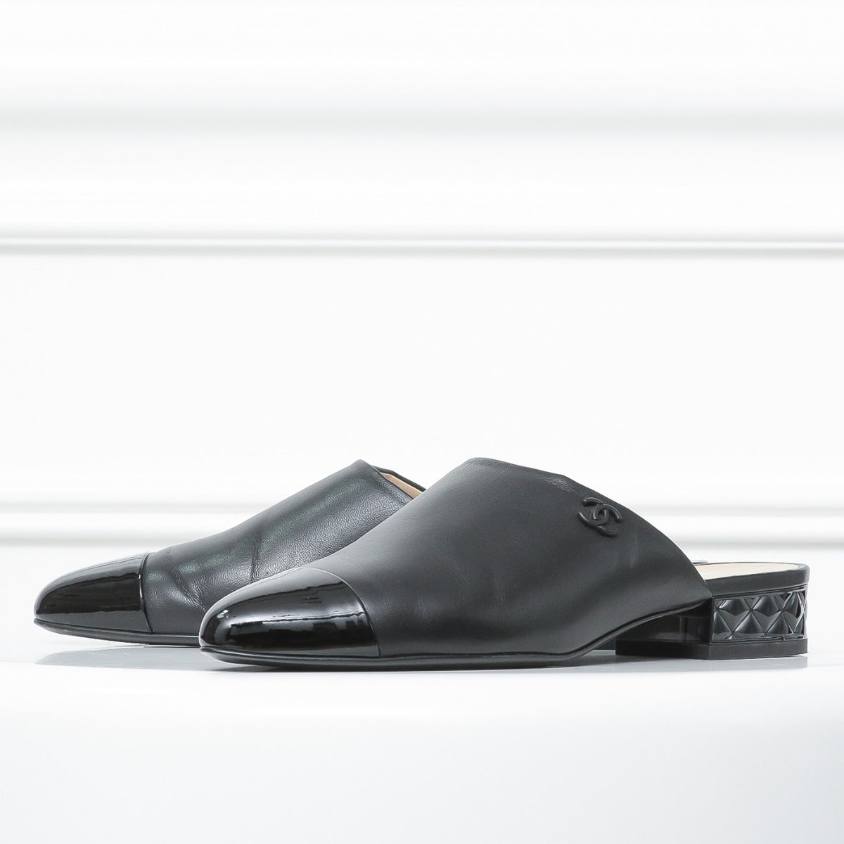 Chanel Black Cap Toe Mules Slides 36.5-Chanel-THE CLOSET