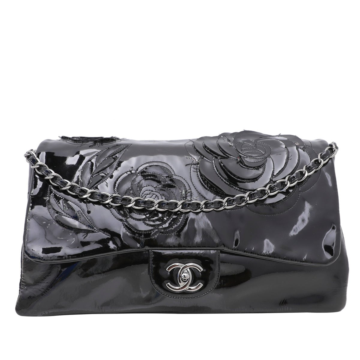 The Closet - Chanel Black CC Accordion Camellia Flap Bag | The Closet