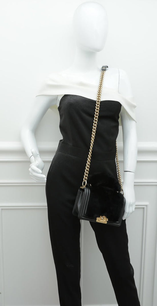 Chanel - Chanel Black CC Boy Flap Orylag Rabbit Fur Small Bag | The Closet
