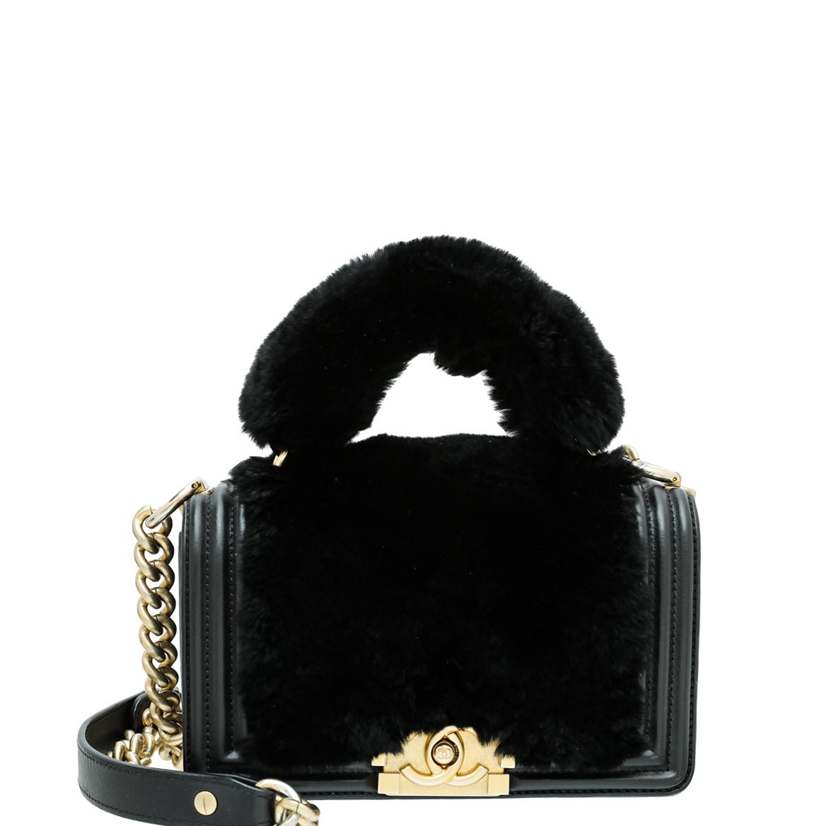 Chanel Black CC Boy Flap Orylag Rabbit Fur Small Bag-Chanel-THE CLOSET