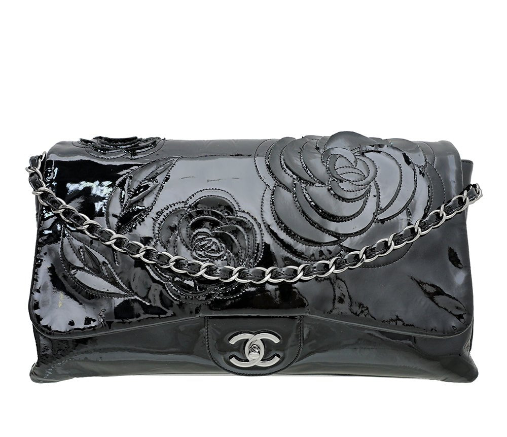 The Closet - Chanel Black CC Camellia Flower Accordion Bag | The Closet