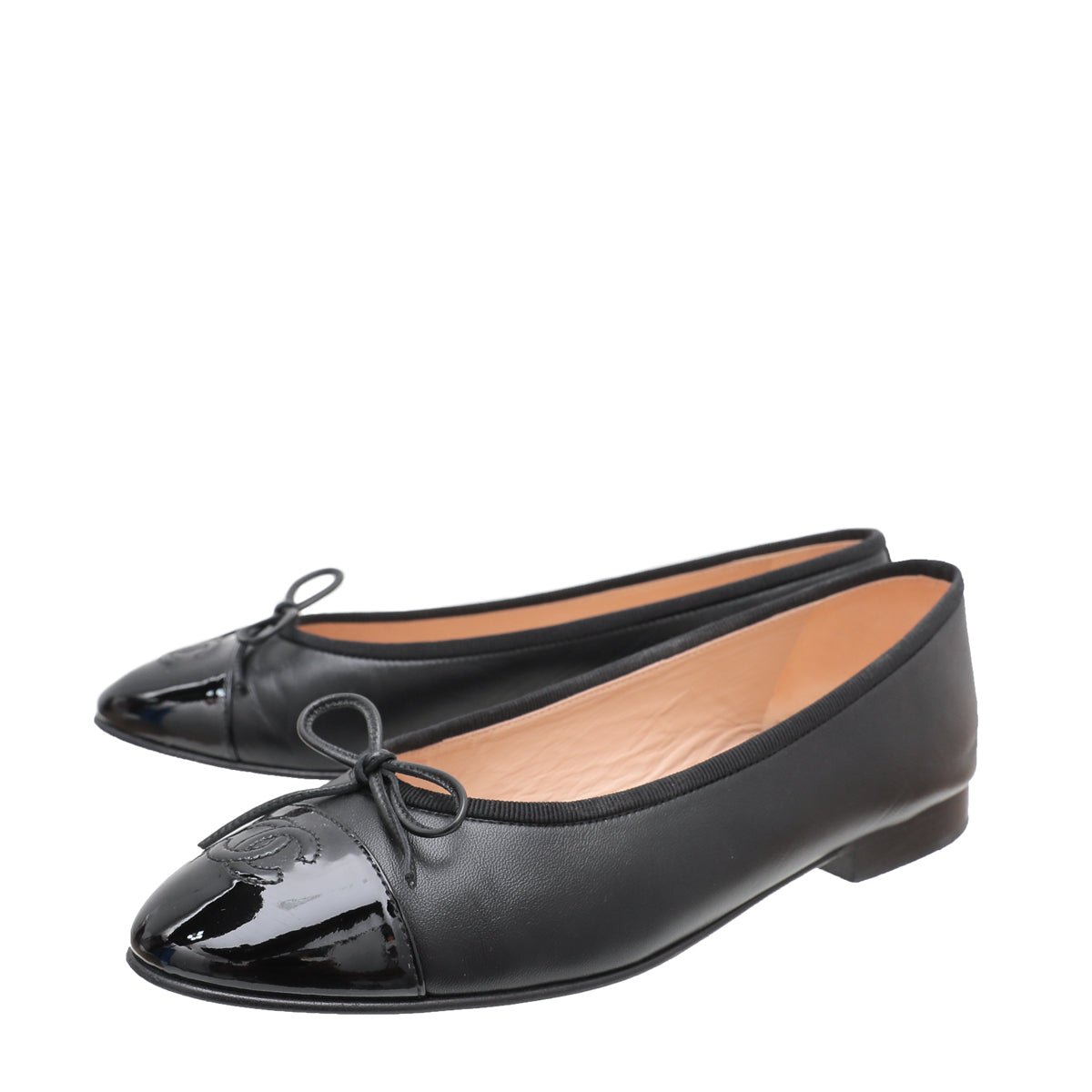 Chanel Black CC Cap Toe Bow Ballerina 38-Chanel-THE CLOSET