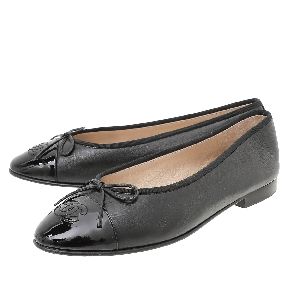 The Closet - Chanel Black CC Cap Toe Bow Ballerina Flats 38.5 | The Closet