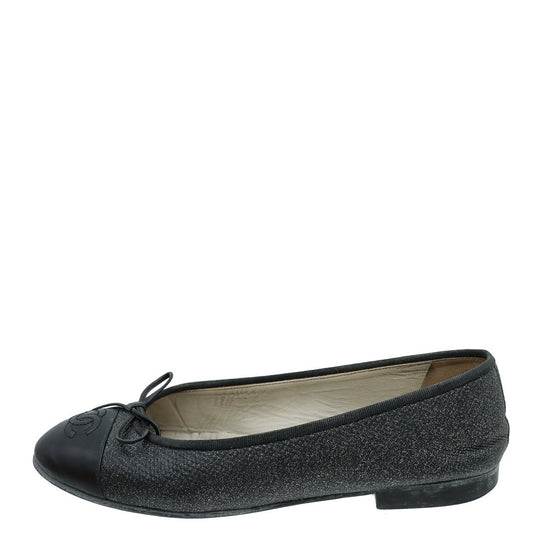 Chanel - Chanel Black CC Cap Toe Bow Flat Ballerina 37.5 | The Closet